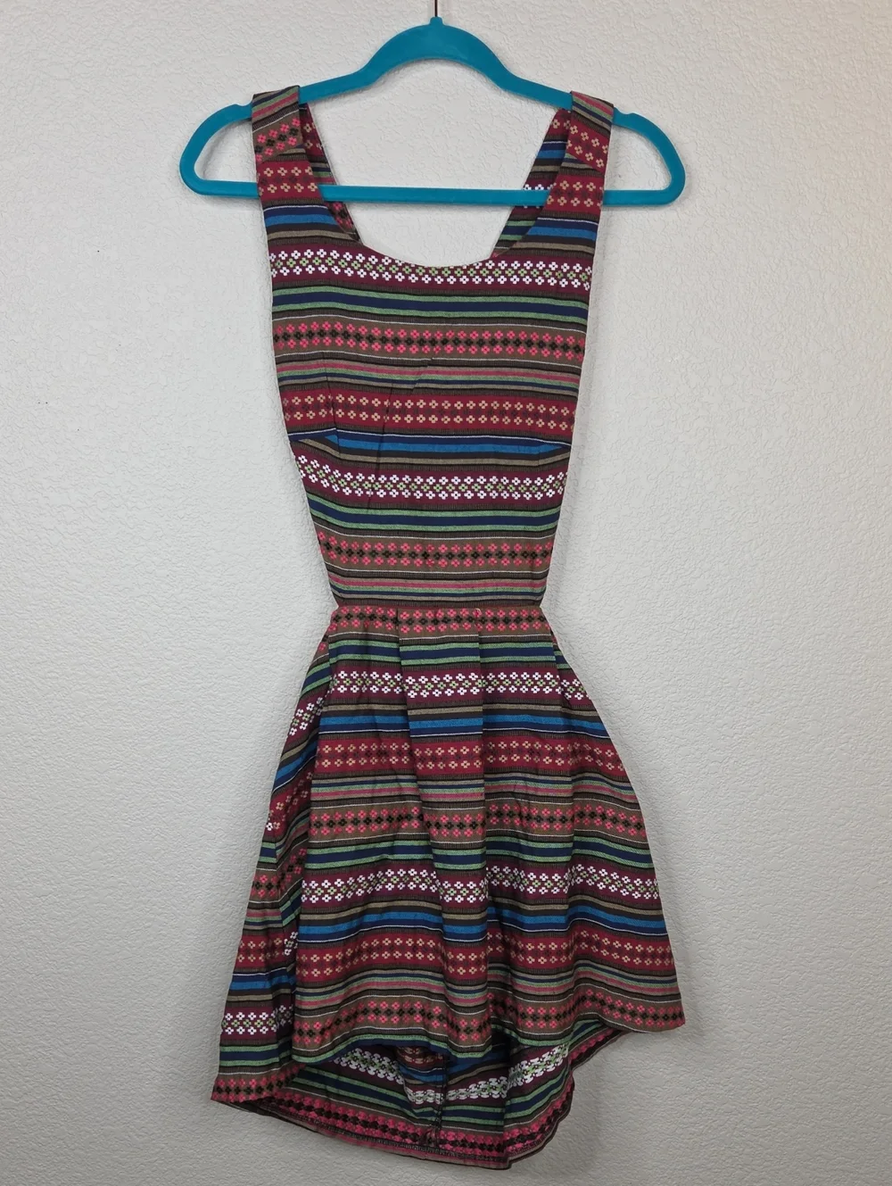 Striped Multicolor Fit & Flare Dress - Red Pattern